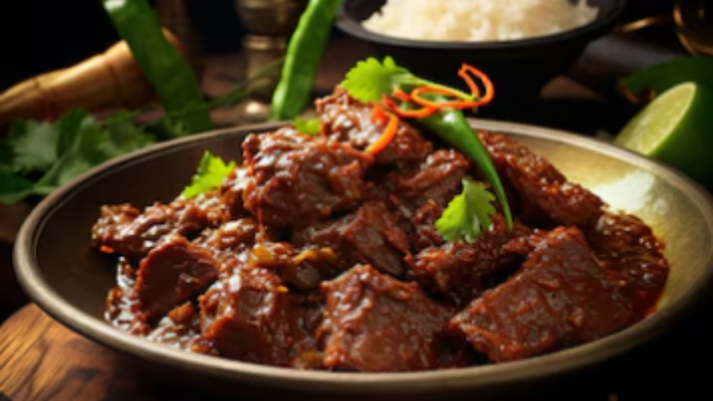 An image of chicken karahi with green chillies as toppings.