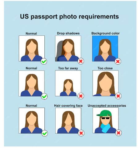 An infographic showcasing different do's and don't's of photo requirements for us passport.