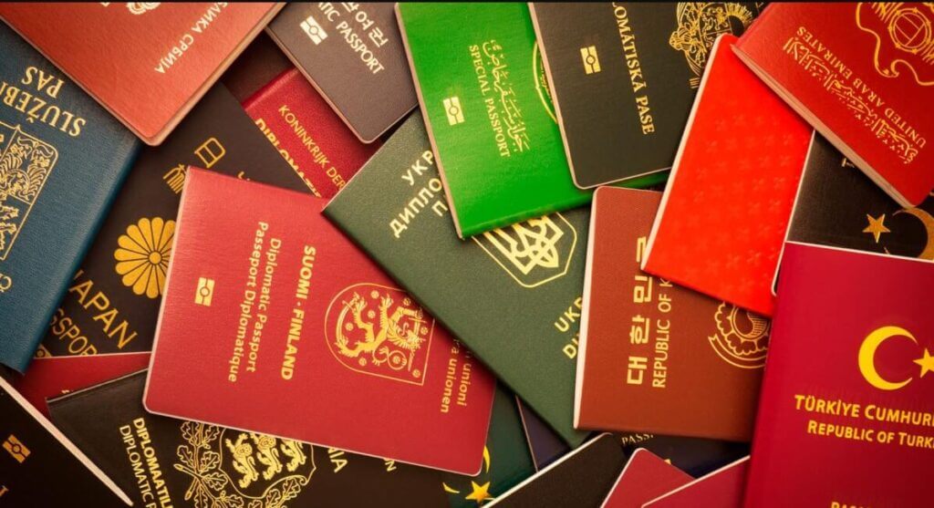 An infographic showing multiple passports of different countries including Turkey, Finland, Korea and United Arab Emirates.