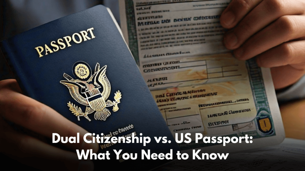 A picture of human hands holding a us passport with a text written 